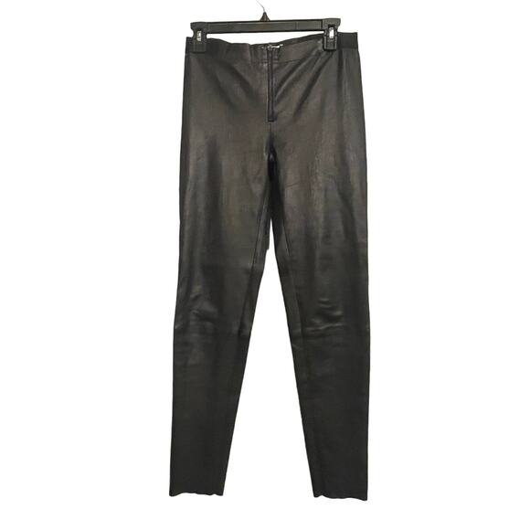 Alice + Olivia Pants Front‎ Zip Lamb Skin Leggings Sz 10 Black Elastic Waist NEW - Picture 2 of 11